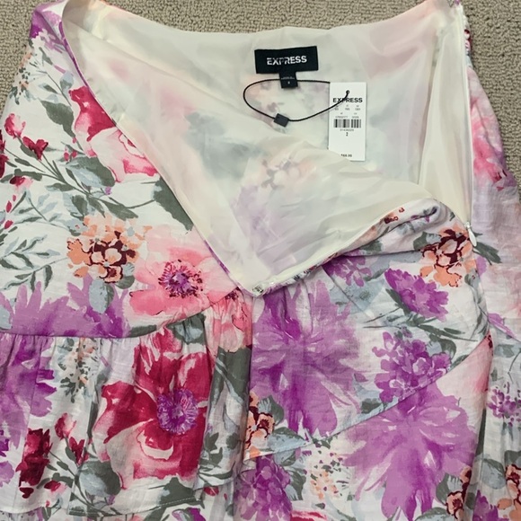 Express High Waist Floral Asymmetrical Ruffled Mini Skirt - Picture 15 of 15